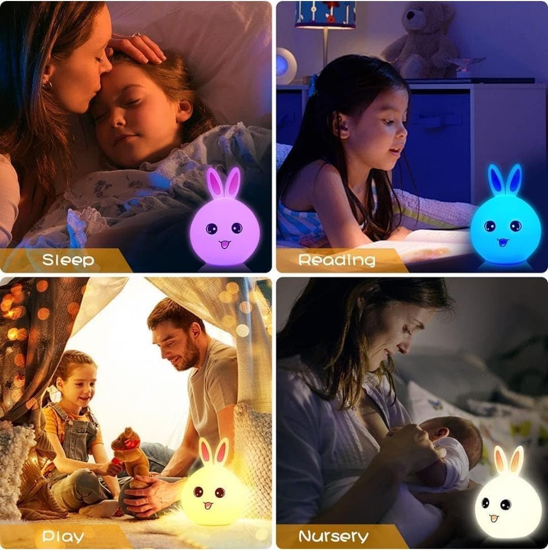 Silicone Rabbit Night Light – USB Rechargeable LED Lamp with Touch Control & Color Modes for Kids & Nurseries