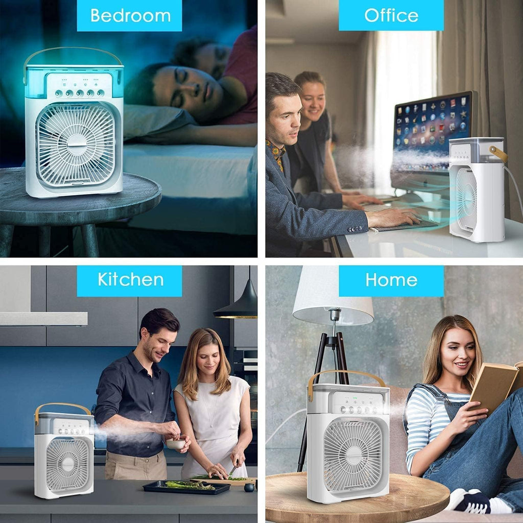 Mini Portable Air Conditioner – Quiet USB Personal Cooler Fan with 360° Adjustable Mist, 3-Speed Timer & Water Tank for Desk, Home, Office, or Kitchen