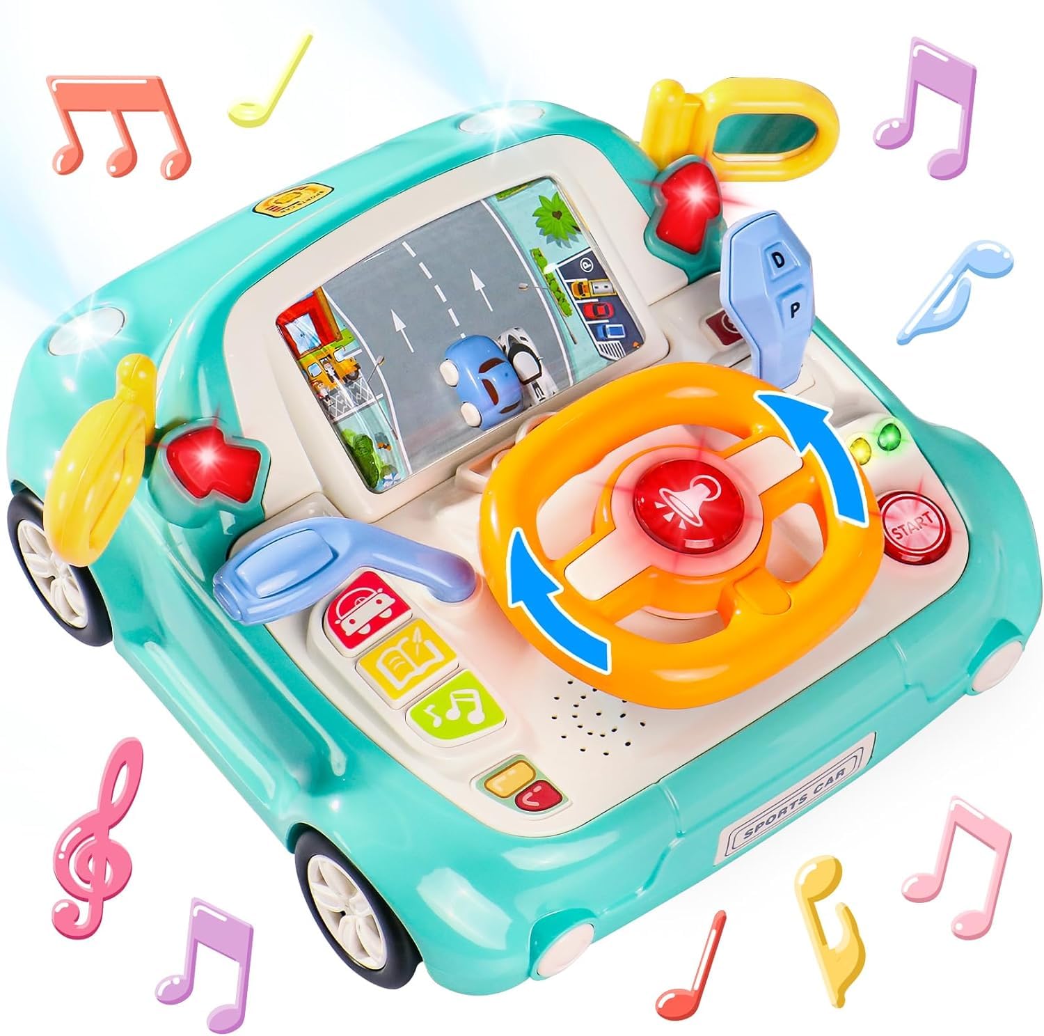 Steering Wheel Baby Racing Car with Realistic Sound and Light Interactive Learning Simulation Driving Toy for Children Aged 3+ (Color May Vary)