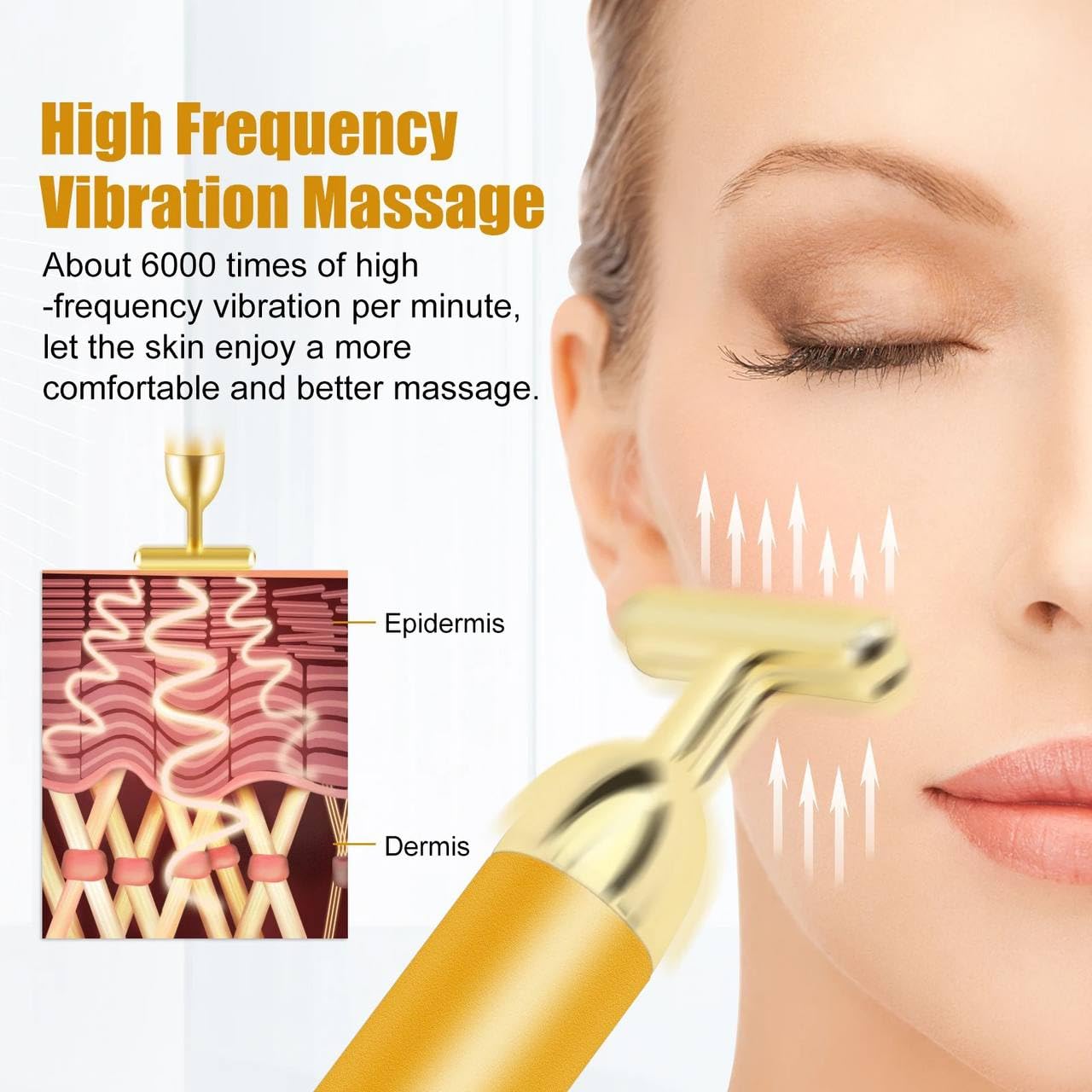 Golden Electric Vibration Facial Massage Roller – Waterproof T-Bar, Anti-Wrinkle & Skin Tightening Tool