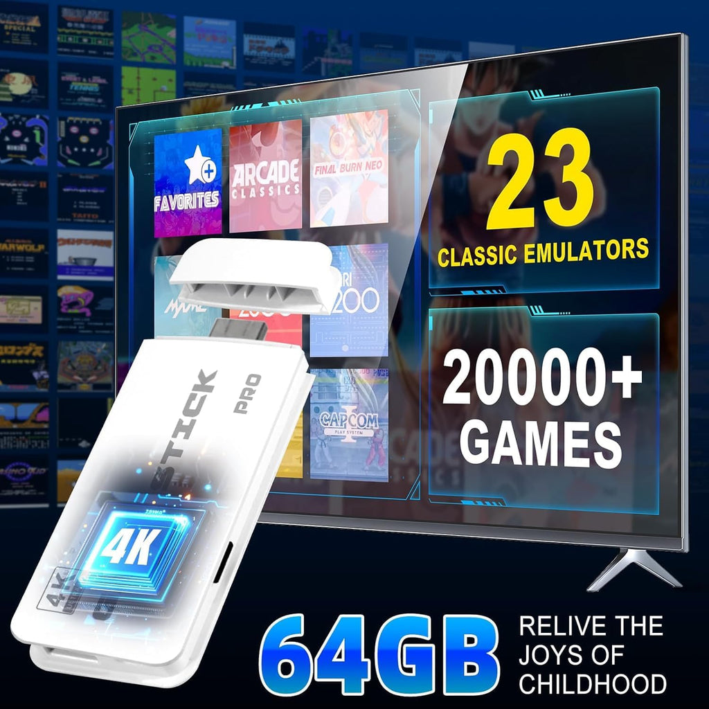 (New 2025) Wireless Video Games for TV Gaming Retro Gaming Console with Game Stick HD Game Plug & Play TV Video Game Set for 2 Player with 20,000 Games 2.4G Video Games for Kids (White)