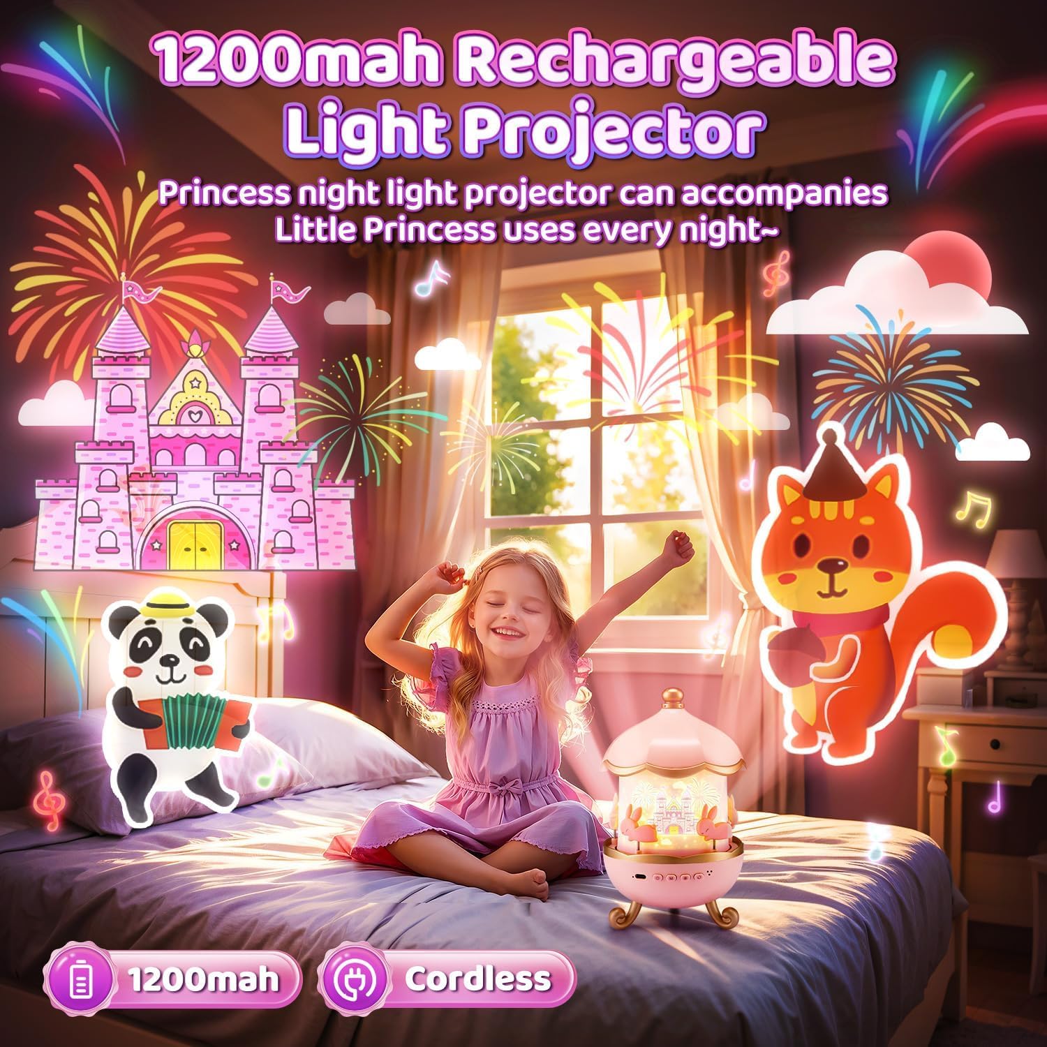 Rotating Star Projector Night Light for Kids – 12 Film Shades Baby Room Decor Lamp & Sleep Machine