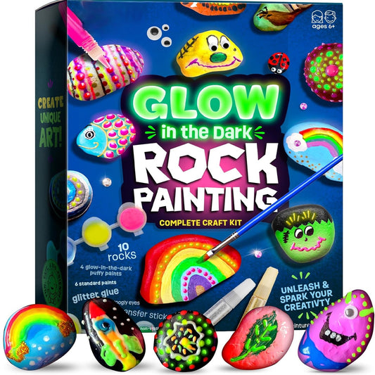 Kids Rock Painting Kit - Glow in The Dark - Arts & Crafts Gifts for Boys and Girls Ages 4-12 - Craft Activities Kits - Creative Art Toys for 4, 5, 6, 7, 8, 9, 10, 11 & 12 Year Old Kids