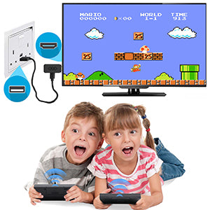 Plug and Play Wireless HD 1080p TV Video Game for Kids (8 Bit Retro Built-in Games) for up to 2 Players HDMI Game Stick Dongle (Multicolor)