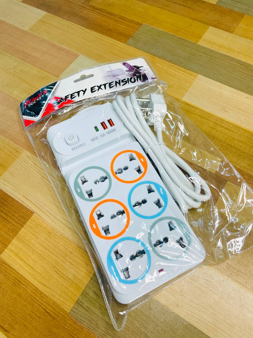Universal Extension Board with 6 Power Sockets, 2 USB Ports & 1 Type-C Port – Ideal for Multiple Devices