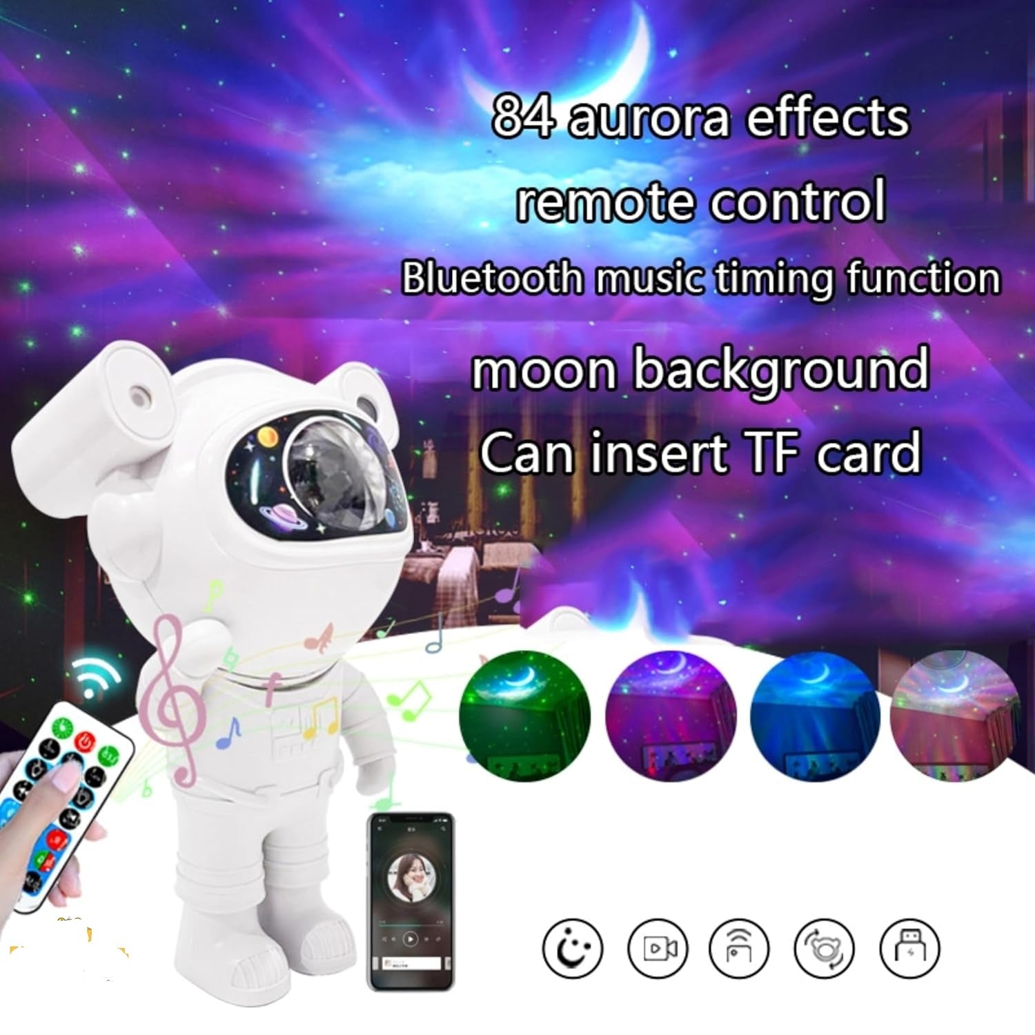 Astronaut Speaker Galaxy Projector Lamp with Inbuilt Bluetooth Speaker Robot Star Sky Space Night Light with Remote 360 Adjustable for Home, Gifts, Baby, Gaming Room and Dance Party