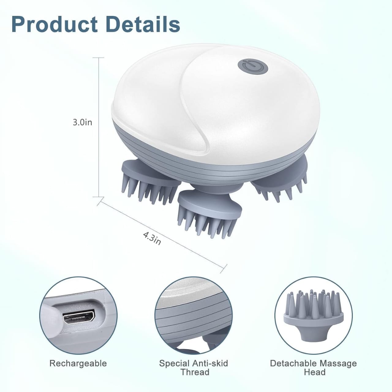 Head & Scalp Massager for Hair Growth – 360° Rotation, Detachable Heads, and Kneading Massage Therapy