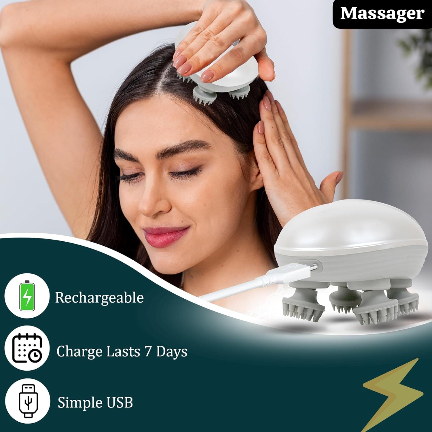 Head & Scalp Massager for Hair Growth – 360° Rotation, Detachable Heads, and Kneading Massage Therapy