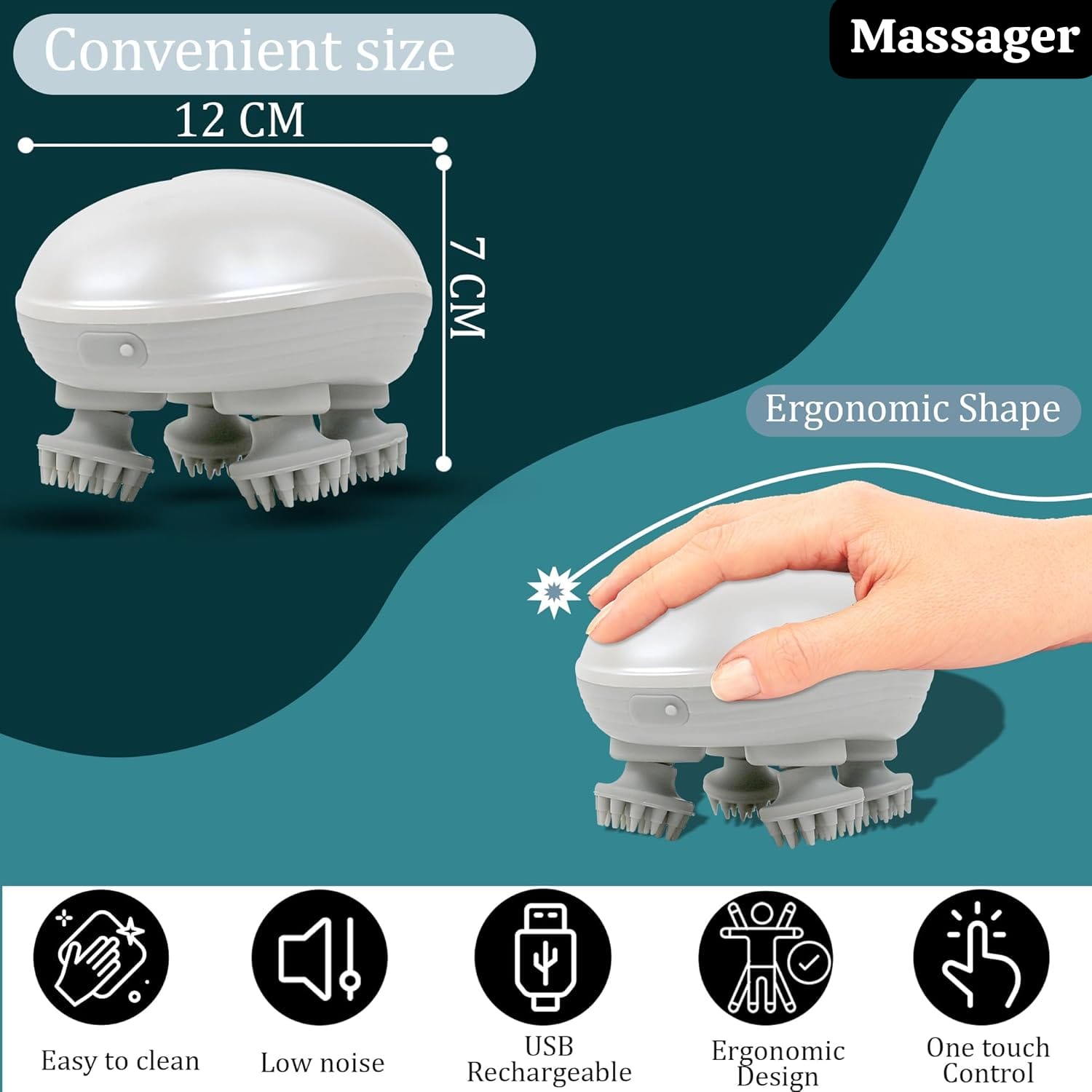 Head & Scalp Massager for Hair Growth – 360° Rotation, Detachable Heads, and Kneading Massage Therapy