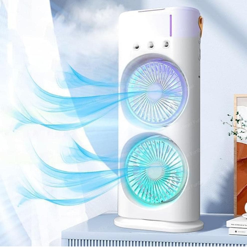 Portable Double-Ended Spray Fan – Cool, Quiet & Energy-Efficient Air Circulator with Water/Ice Chamber