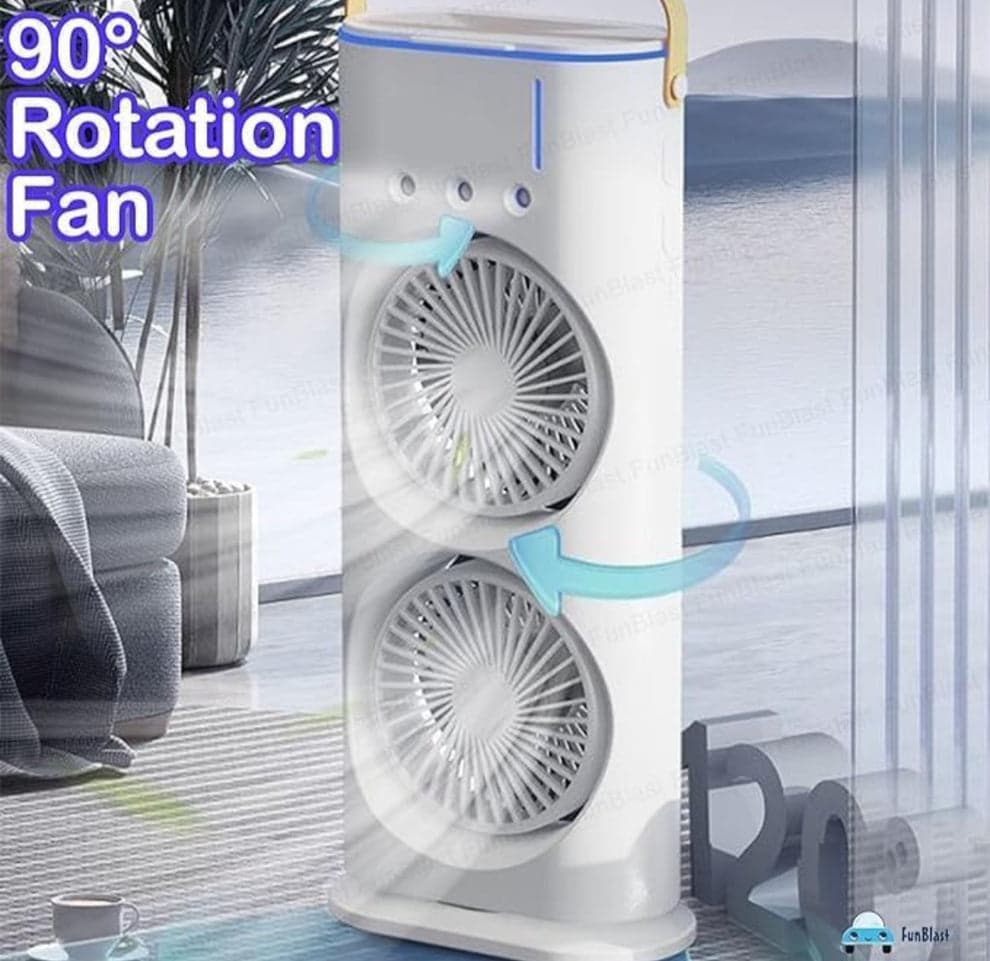 Portable Double-Ended Spray Fan – Cool, Quiet & Energy-Efficient Air Circulator with Water/Ice Chamber