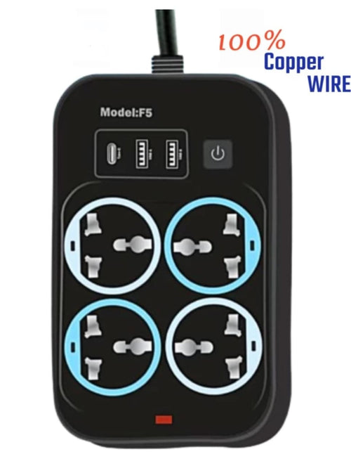 1-C Type & 2 USB Charging Ports with 4 AC Power Sockets – 1.8M Cord Length, 10A Three-Pin Socket for Efficient Power Management
