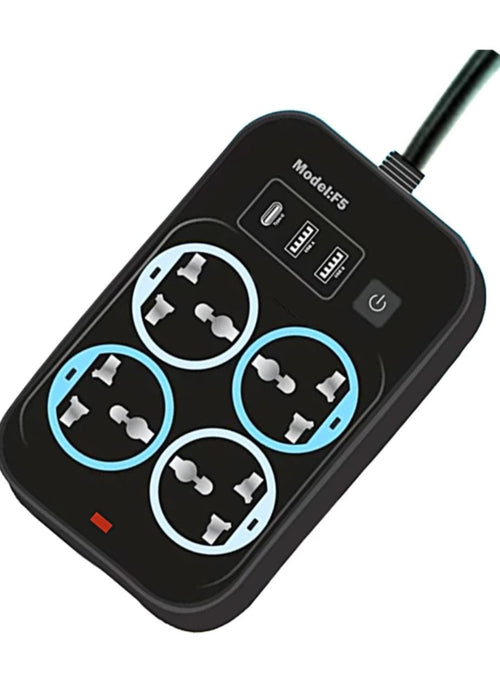 1-C Type & 2 USB Charging Ports with 4 AC Power Sockets – 1.8M Cord Length, 10A Three-Pin Socket for Efficient Power Management