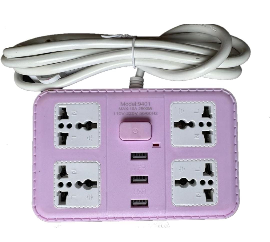 Extension Cord Board with 3 USB Charging Ports and 4 Socket -10 Amp Heavy Duty for Multiple Devices Smartphone Tablet Laptop