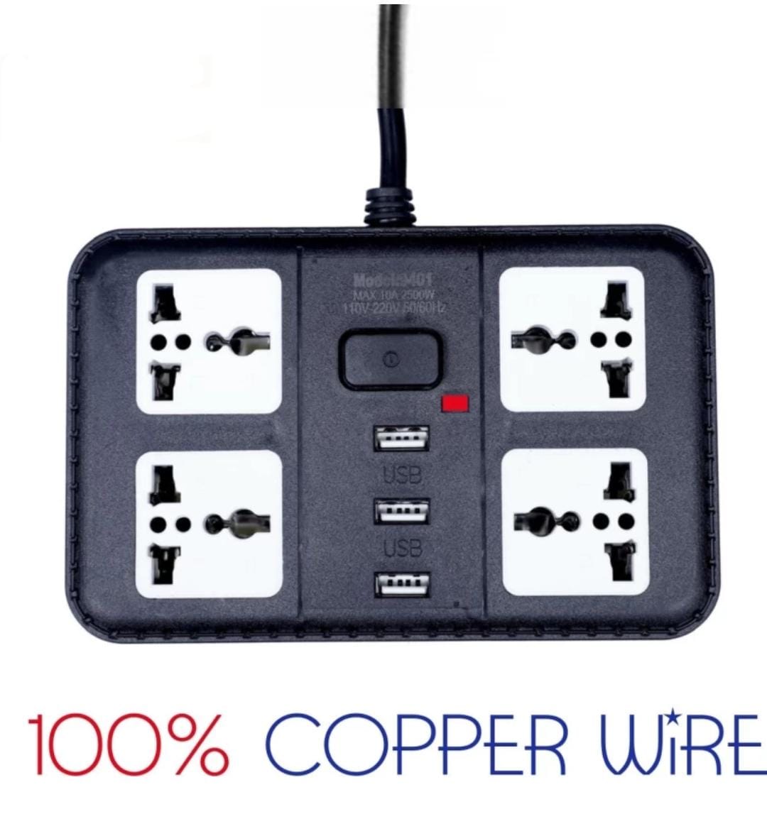 Extension Cord Board with 3 USB Charging Ports and 4 Socket -10 Amp Heavy Duty for Multiple Devices Smartphone Tablet Laptop