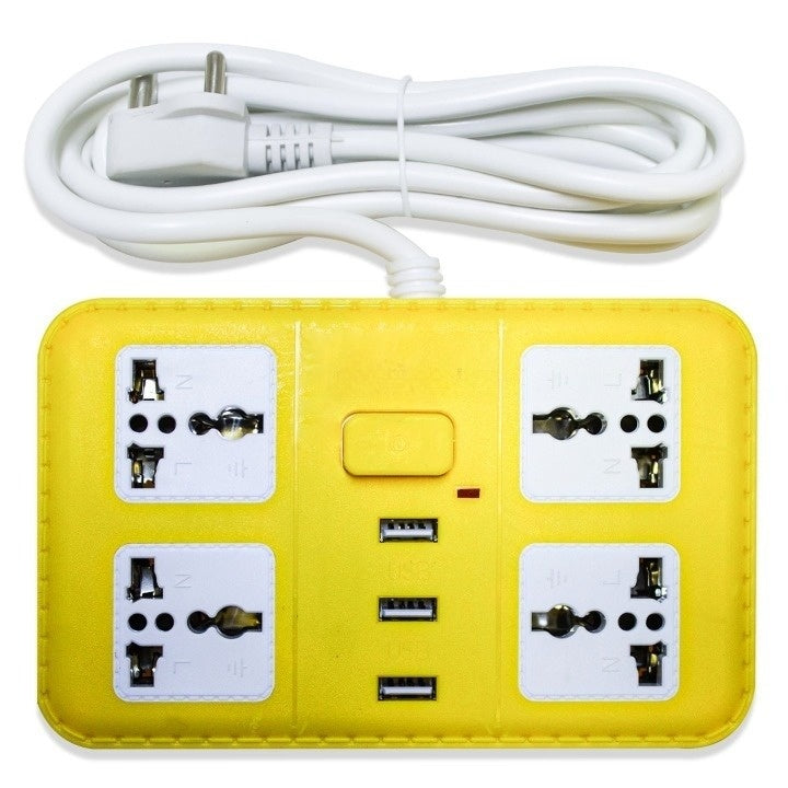 Extension Cord Board with 3 USB Charging Ports and 4 Socket -10 Amp Heavy Duty for Multiple Devices Smartphone Tablet Laptop