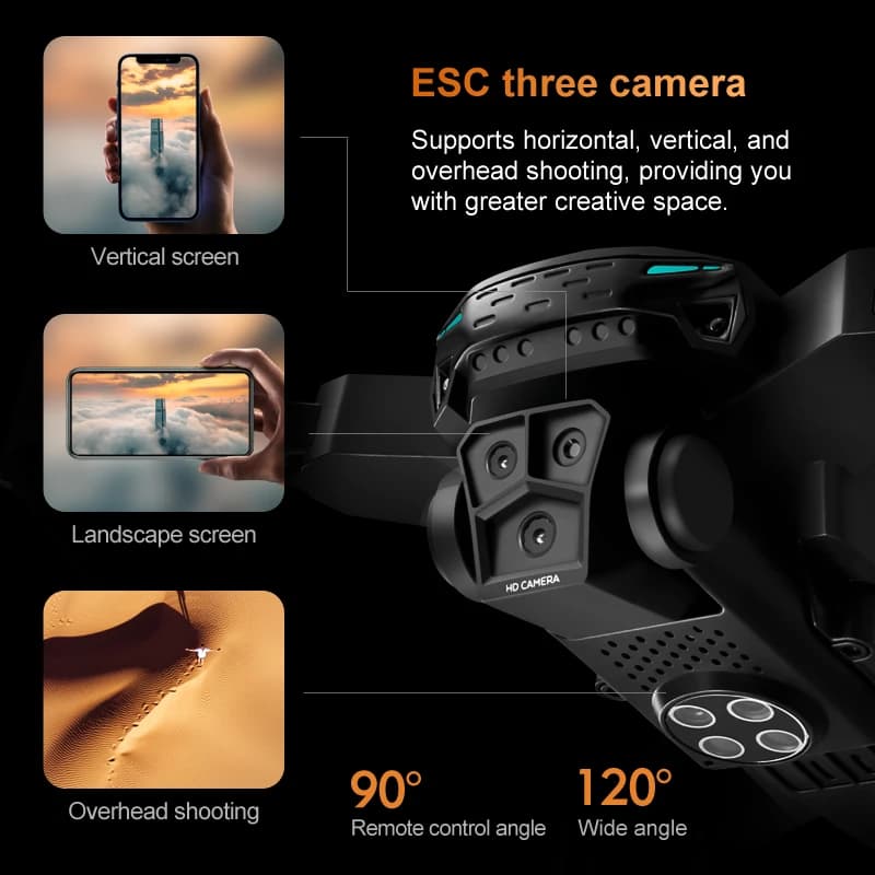 KY605s Drone with Camera 4K Professional Aerial Photography Three Cameras Drone Optical Flow Folding Obstacle Avoidance Drone