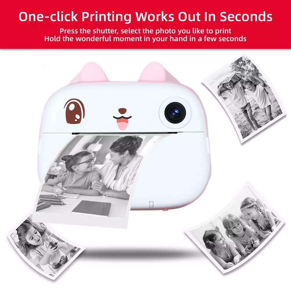 Kids Instant Print Camera – Dual HD Lens, 2.4” Display, Filters & Frames, Thermal Printing & Rechargeable Battery