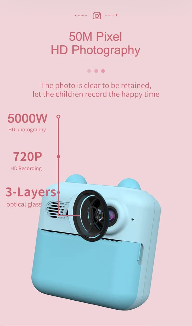 📸 2.4-Inch Kids Instant Print Camera – DIY Creative Fun with High-Definition Photography