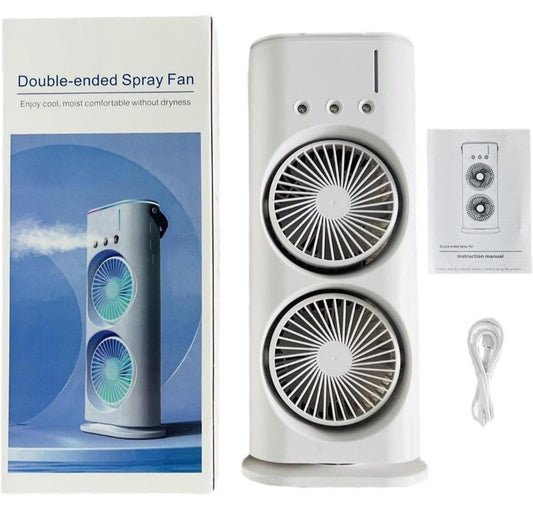 3-in-1 USB-C Rechargeable Tabletop Cooling Fan | Mist Humidifier, LED Night Light, 3-Speed Airflow | Portable Air Cooler for Home, Office & Outdoors