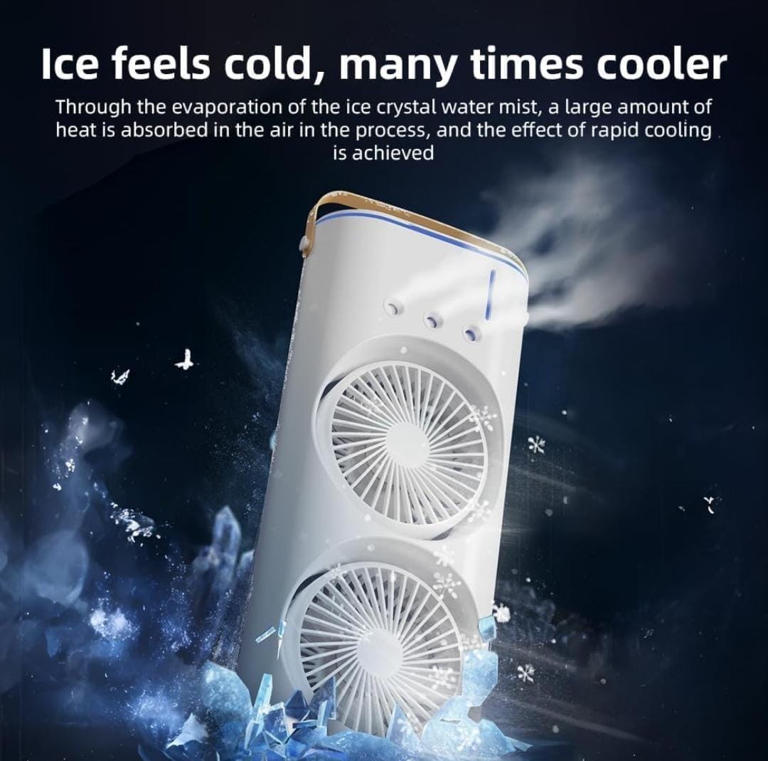 3-in-1 USB-C Rechargeable Tabletop Cooling Fan | Mist Humidifier, LED Night Light, 3-Speed Airflow | Portable Air Cooler for Home, Office & Outdoors