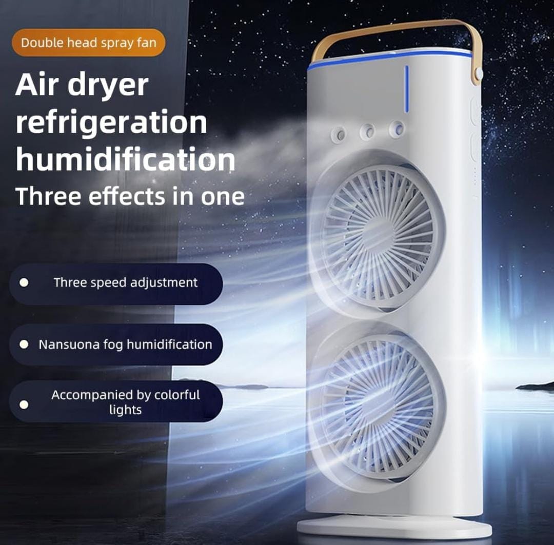 3-in-1 USB-C Rechargeable Tabletop Cooling Fan | Mist Humidifier, LED Night Light, 3-Speed Airflow | Portable Air Cooler for Home, Office & Outdoors