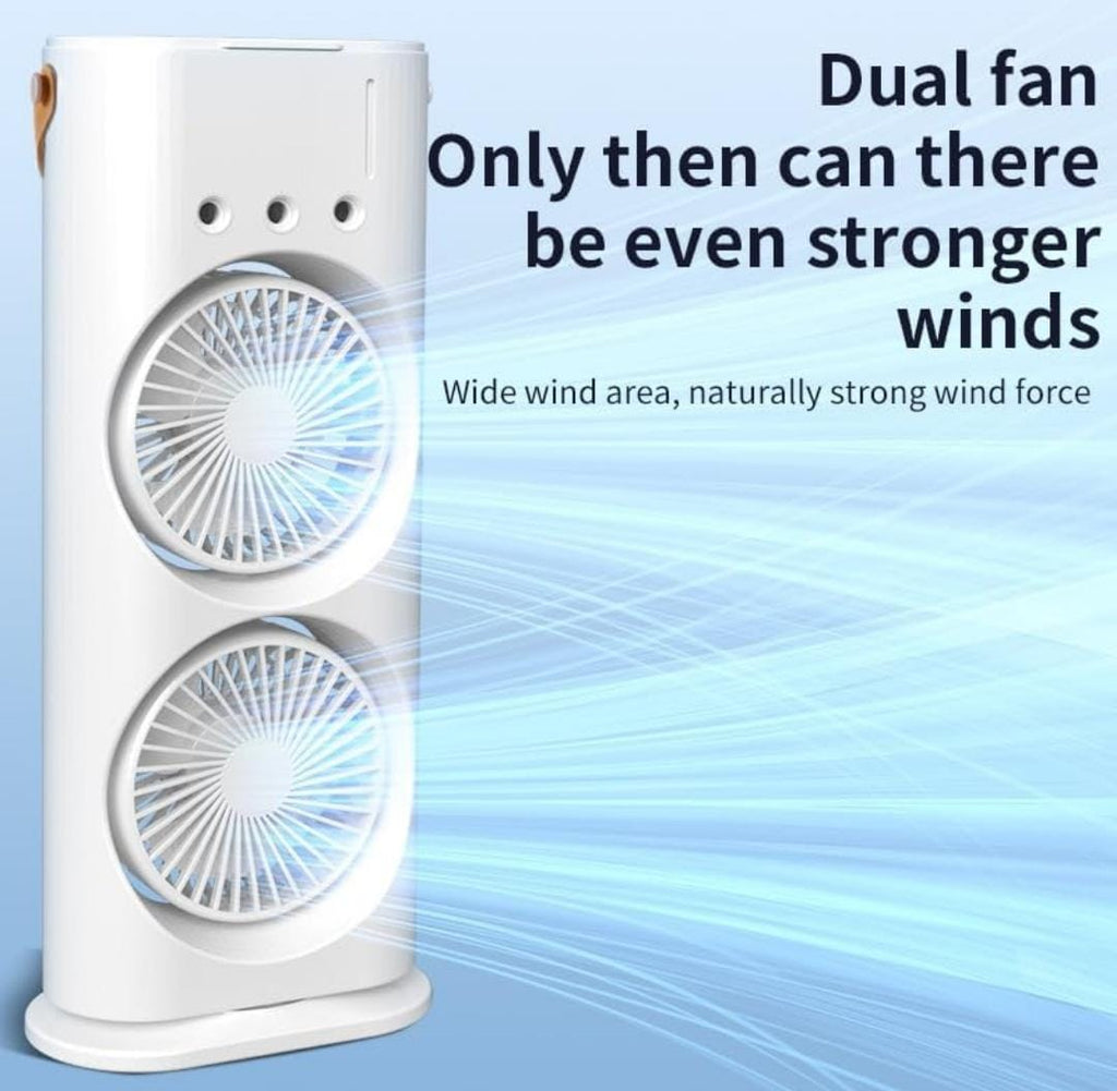 3-in-1 USB-C Rechargeable Tabletop Cooling Fan | Mist Humidifier, LED Night Light, 3-Speed Airflow | Portable Air Cooler for Home, Office & Outdoors