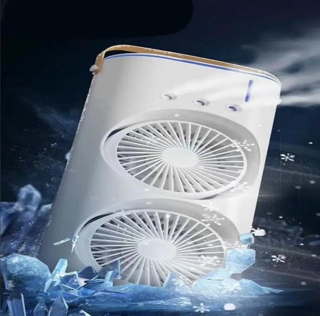 3-in-1 USB-C Rechargeable Tabletop Cooling Fan | Mist Humidifier, LED Night Light, 3-Speed Airflow | Portable Air Cooler for Home, Office & Outdoors
