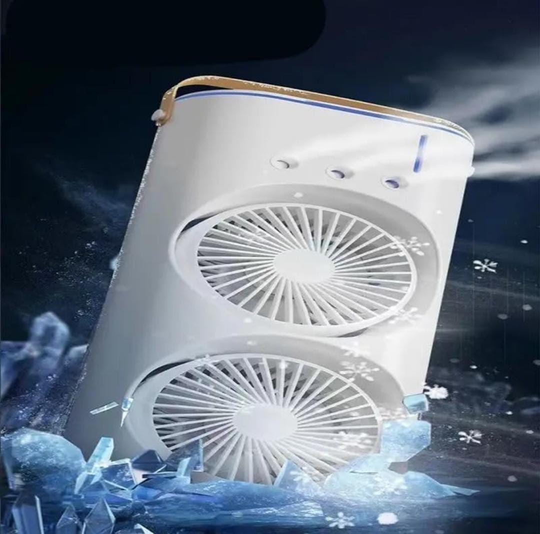 3-in-1 USB-C Rechargeable Tabletop Cooling Fan | Mist Humidifier, LED Night Light, 3-Speed Airflow | Portable Air Cooler for Home, Office & Outdoors
