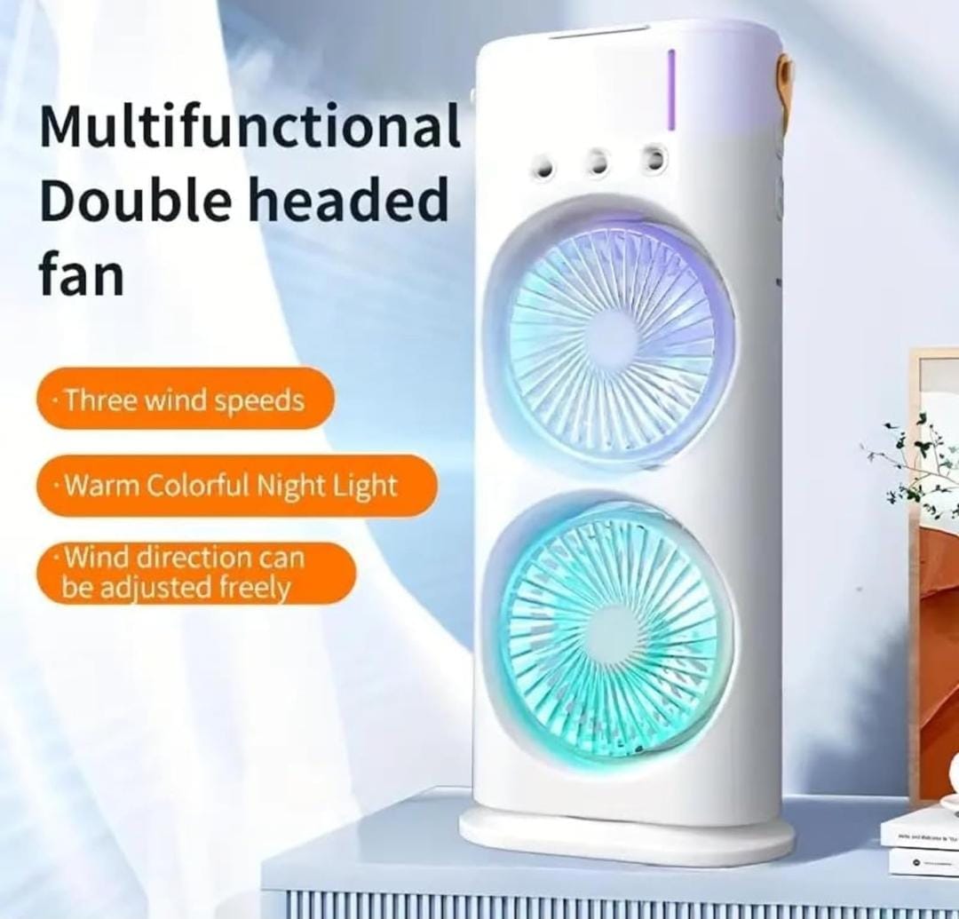 3-in-1 USB-C Rechargeable Tabletop Cooling Fan | Mist Humidifier, LED Night Light, 3-Speed Airflow | Portable Air Cooler for Home, Office & Outdoors
