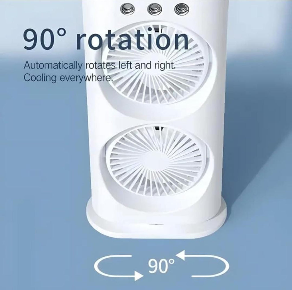 3-in-1 USB-C Rechargeable Tabletop Cooling Fan | Mist Humidifier, LED Night Light, 3-Speed Airflow | Portable Air Cooler for Home, Office & Outdoors