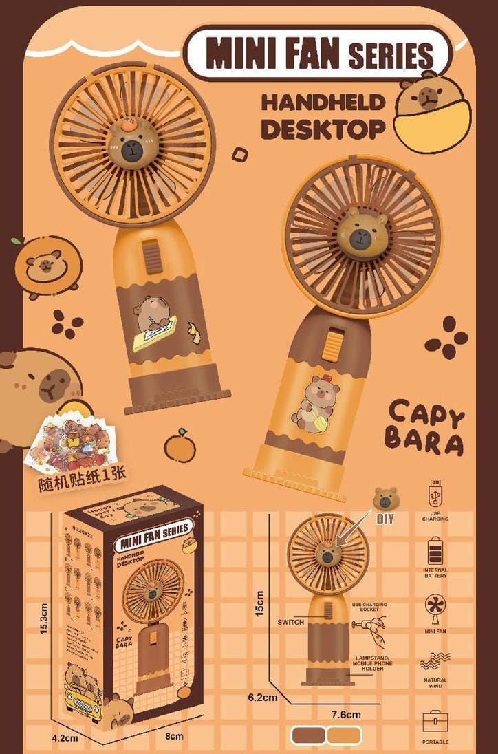 Cute Cartoon Mini Fan Handheld & Desktop USB Rechargeable Cooling Fan