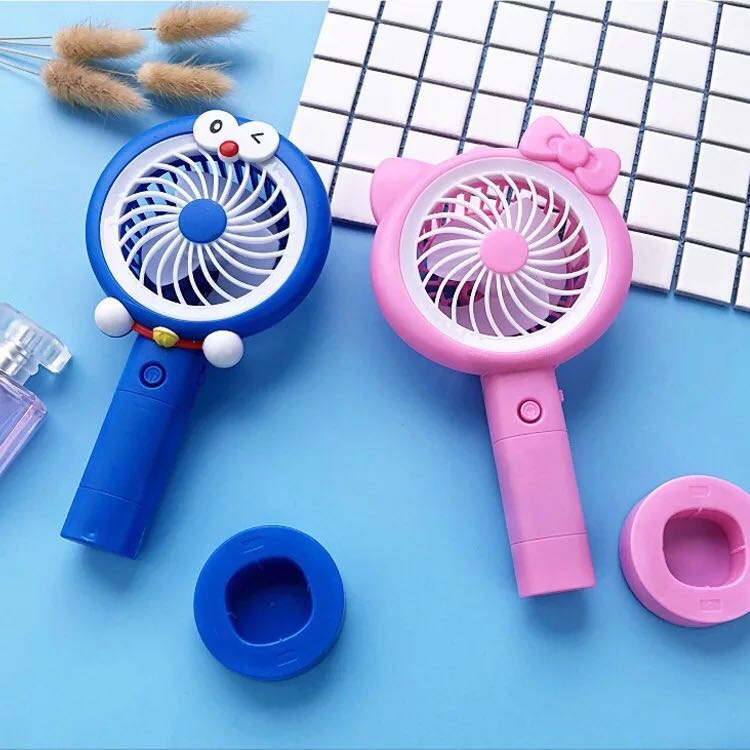 Cute Cartoon Mini Fan Handheld & Desktop USB Rechargeable Cooling Fan with light