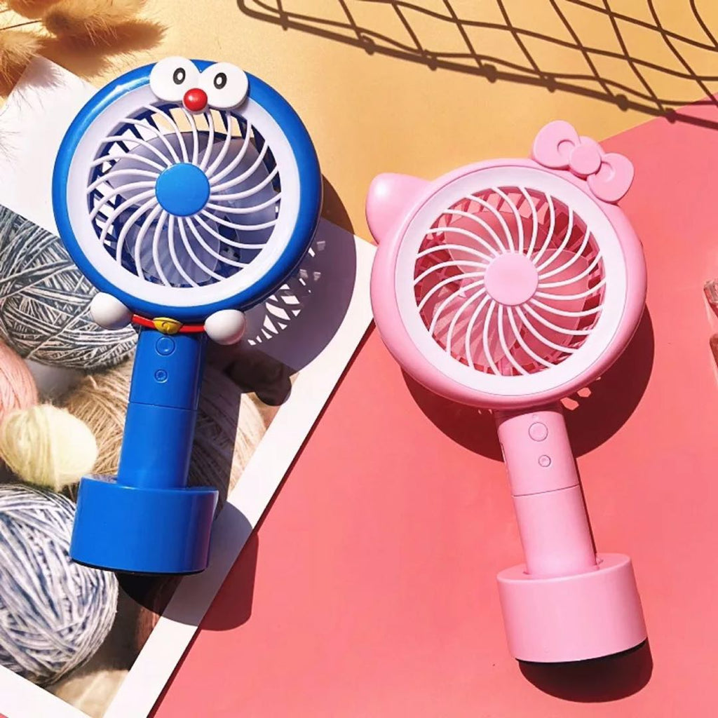 Cute Cartoon Mini Fan Handheld & Desktop USB Rechargeable Cooling Fan with light