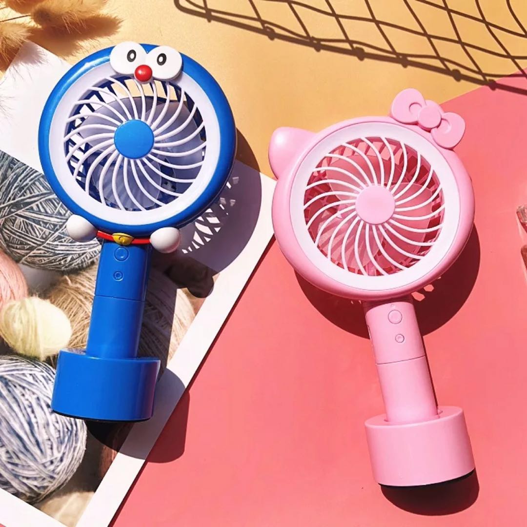 Cute Cartoon Mini Fan Handheld & Desktop USB Rechargeable Cooling Fan with light