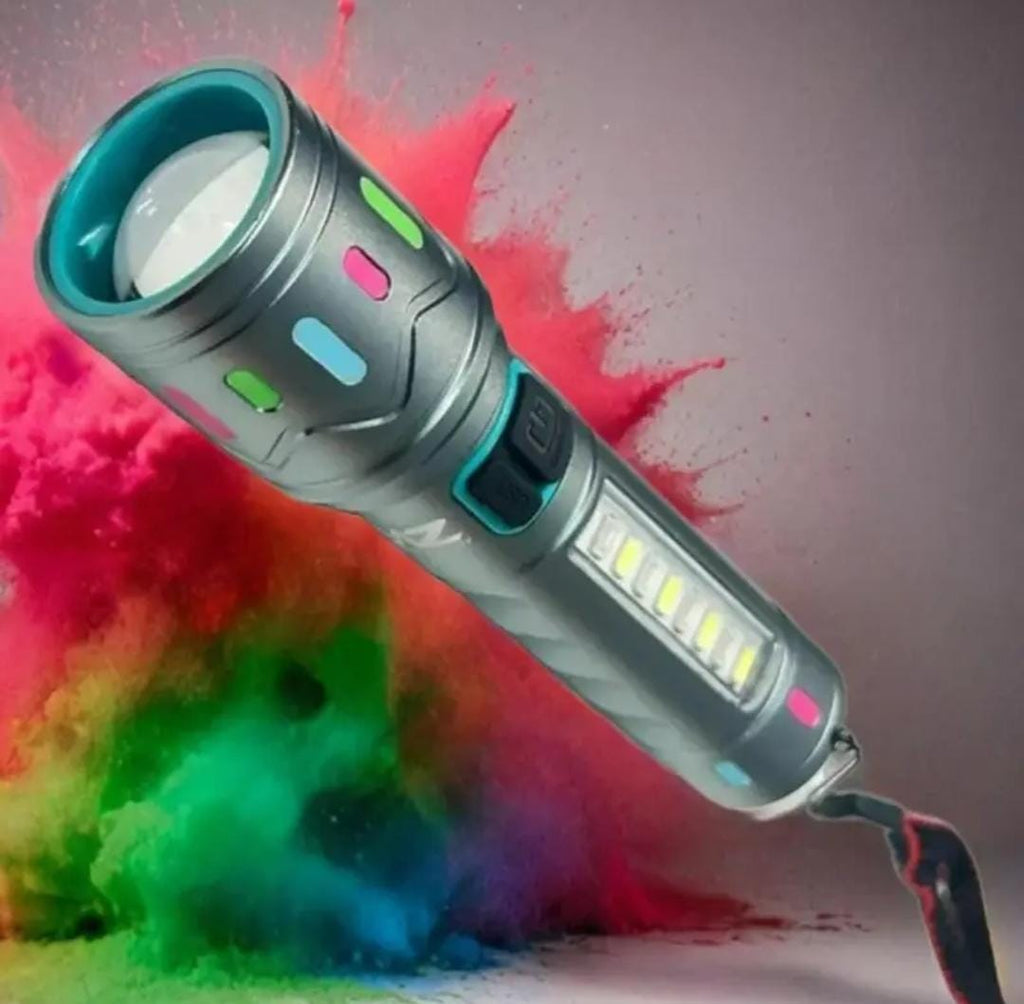 M036C (RECHARGEABLE LED METAL TORCH) Zoomable with 5 Modes Flashlight, Super Bright 80W LED Light with 1200mAh Battery