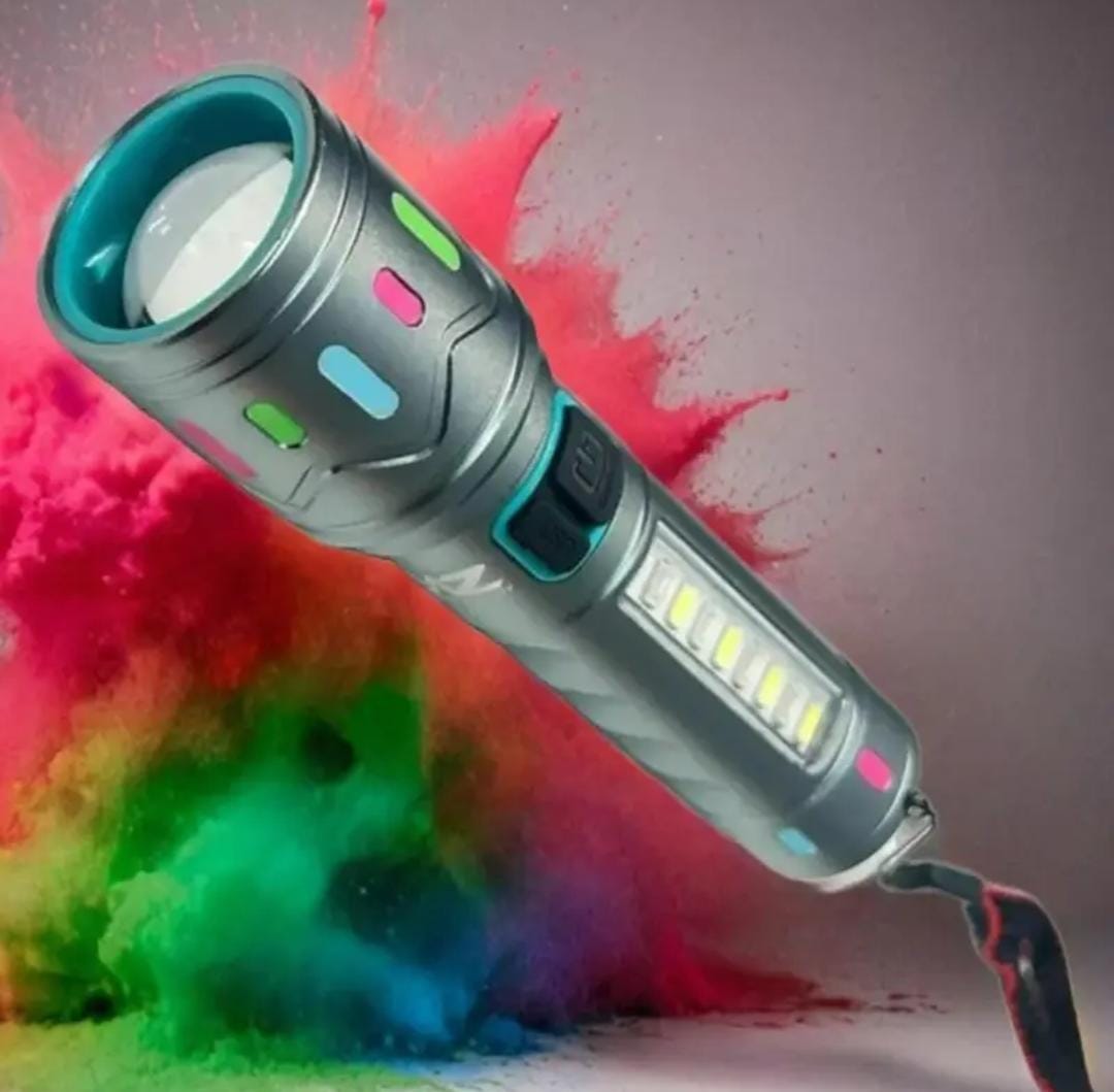M036C (RECHARGEABLE LED METAL TORCH) Zoomable with 5 Modes Flashlight, Super Bright 80W LED Light with 1200mAh Battery