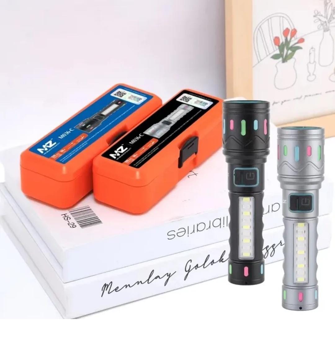 M036C (RECHARGEABLE LED METAL TORCH) Zoomable with 5 Modes Flashlight, Super Bright 80W LED Light with 1200mAh Battery