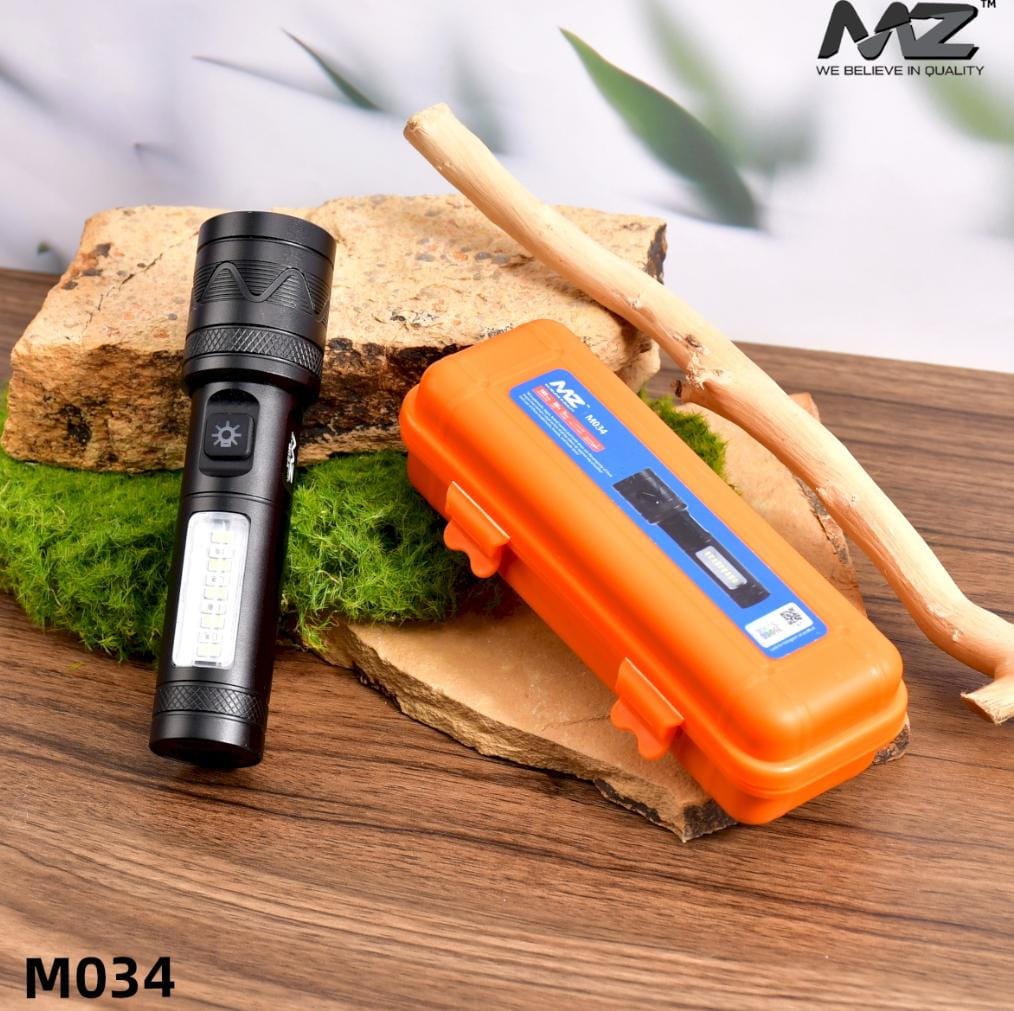 MZ M034 (RECHARGEABLE LED METAL TORCH) Zoomable with 3 Modes Flashlight, Super Bright 80W LED Light with 1200mAh Battery