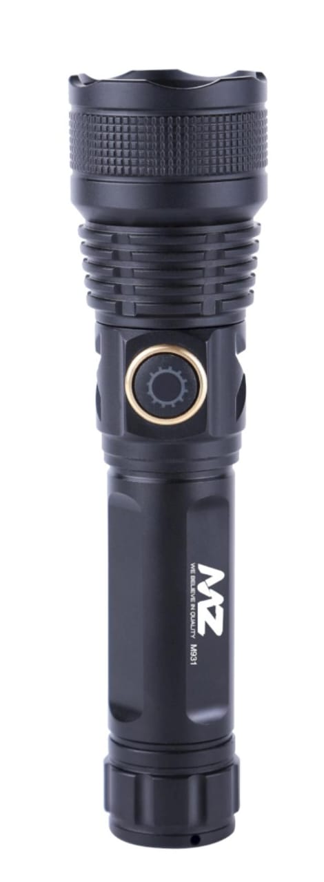 MZ M931 (RECHARGEABLE LED METAL TORCH) Zoomable with 80W Laser LED with 1800mAh Battery & 5 Modes Flashlight