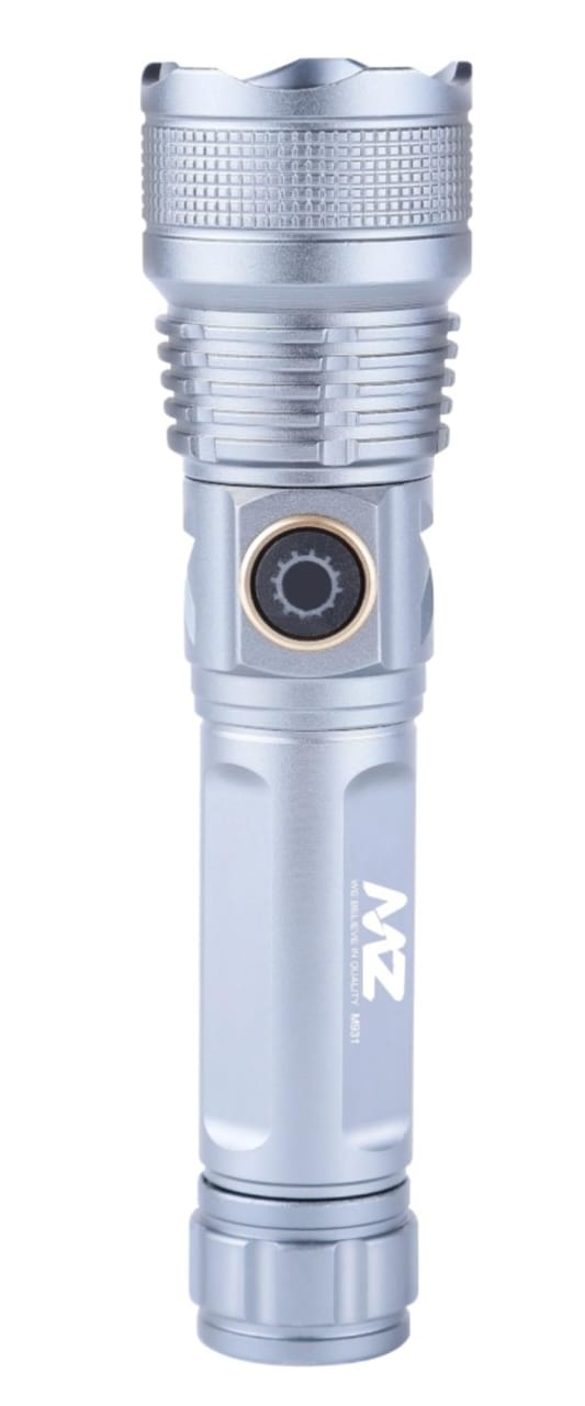 MZ M931 (RECHARGEABLE LED METAL TORCH) Zoomable with 80W Laser LED with 1800mAh Battery & 5 Modes Flashlight