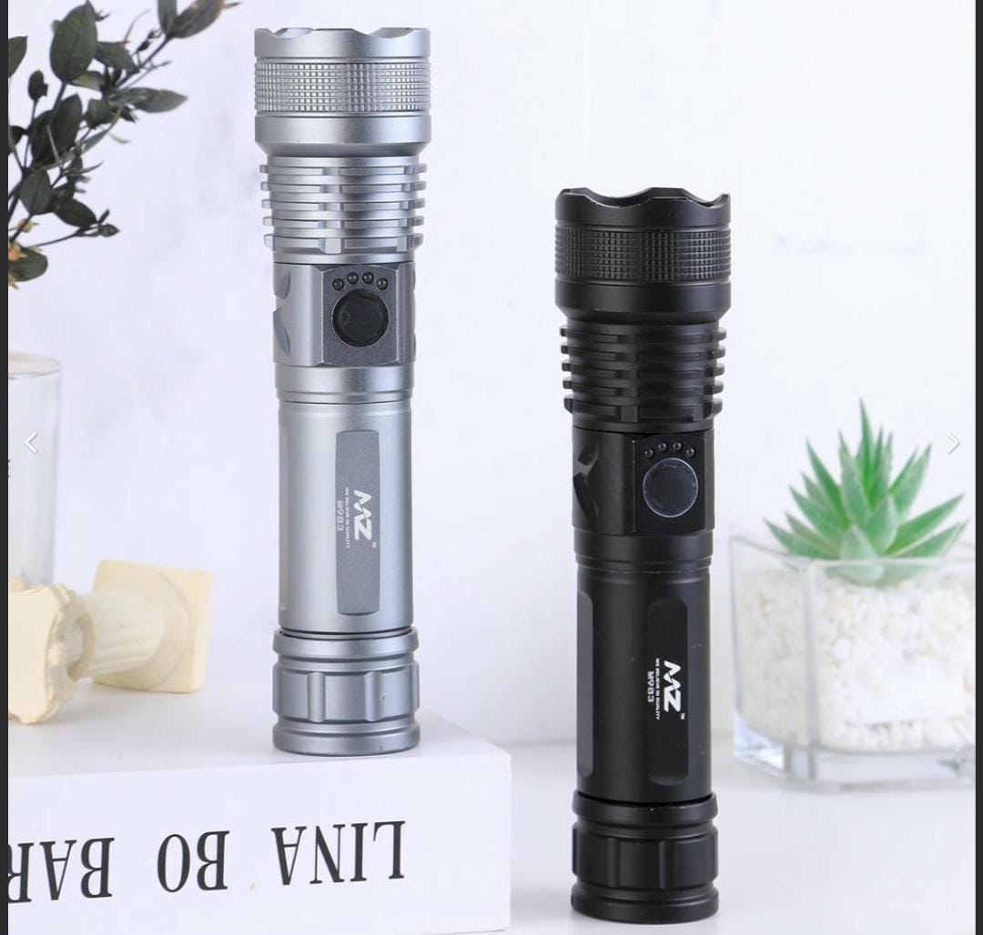MZ M983 (RECHARGEABLE LED METAL TORCH) Zoomable 5 Modes Flashlight, Super Bright 100W Light with 1200mAh Battery