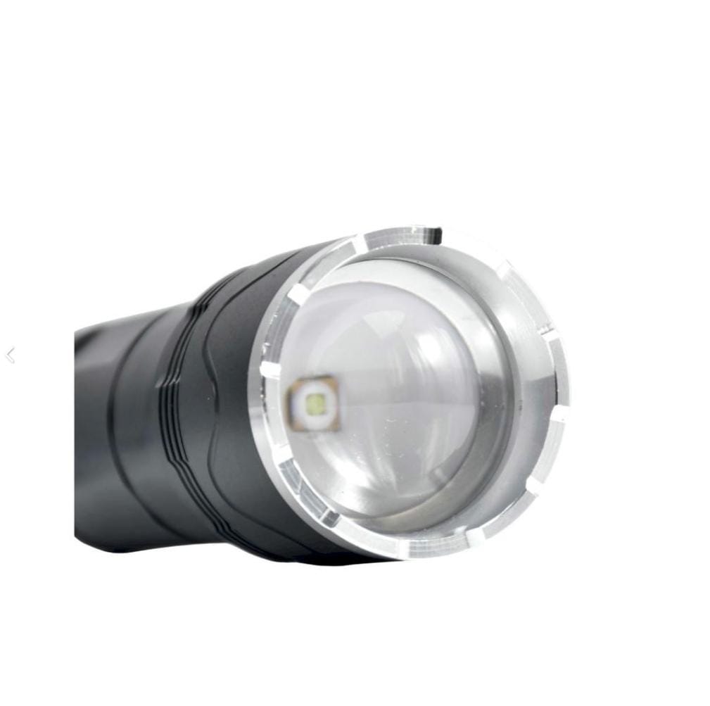 M989 (RECHARGEABLE LED METAL TORCH) Zoomable 3 Modes Flashlight, Super Bright 120W Light with 5500mAh Battery
