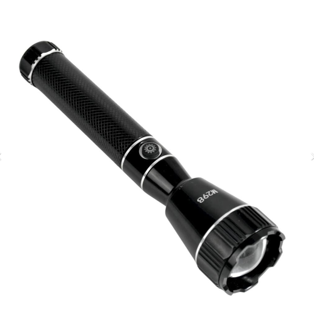 M298 (RECHARGEABLE LED METAL TORCH) Zoomable Super Bright 150W with 1500mAh Battery & 3 Modes Flashlight