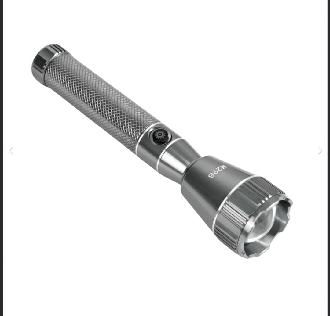 M298 (RECHARGEABLE LED METAL TORCH) Zoomable Super Bright 150W with 1500mAh Battery & 3 Modes Flashlight