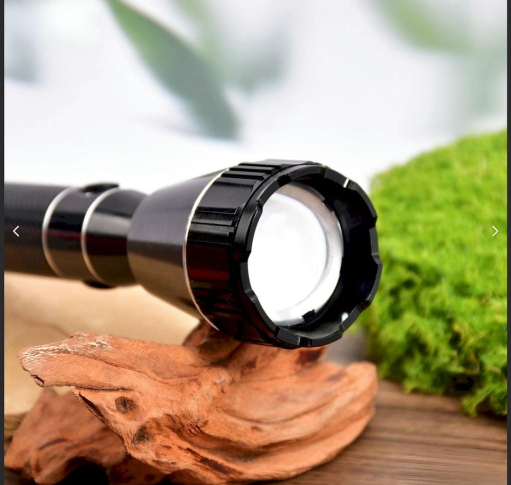 M298 (RECHARGEABLE LED METAL TORCH) Zoomable Super Bright 150W with 1500mAh Battery & 3 Modes Flashlight