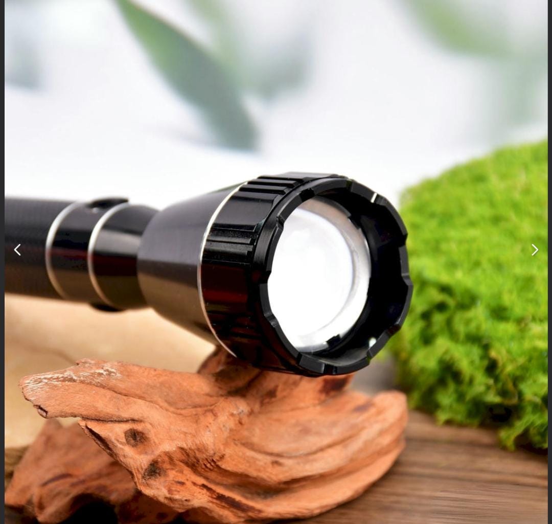 M298 (RECHARGEABLE LED METAL TORCH) Zoomable Super Bright 150W with 1500mAh Battery & 3 Modes Flashlight