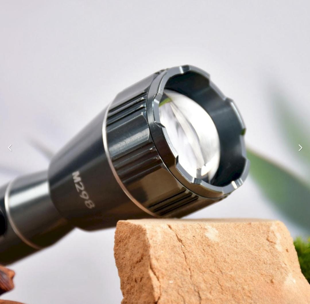 M298 (RECHARGEABLE LED METAL TORCH) Zoomable Super Bright 150W with 1500mAh Battery & 3 Modes Flashlight