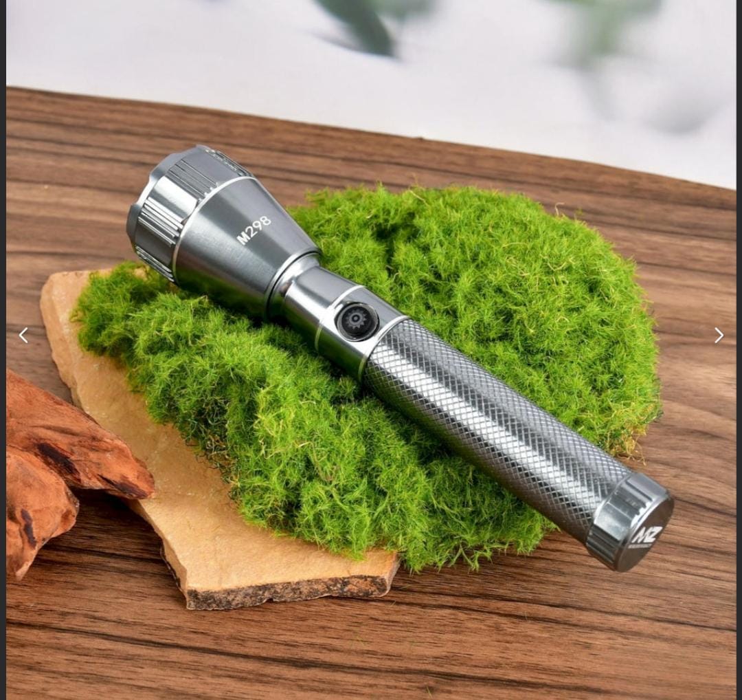 M298 (RECHARGEABLE LED METAL TORCH) Zoomable Super Bright 150W with 1500mAh Battery & 3 Modes Flashlight