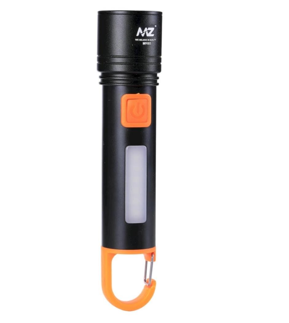 M985 (RECHARGEABLE LED METAL TORCH) Zoomable with 4 Modes 50W Flashlight + 36W COB light